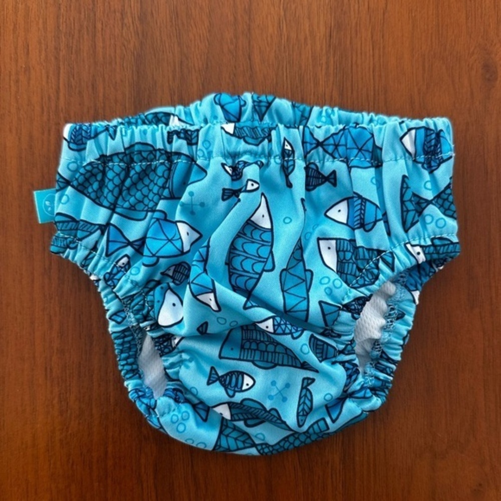 Honest Co. baby swim diaper cover in Blue Fish Pattern
